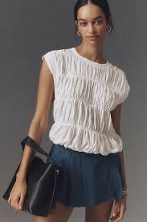Maeve Tops - Maeve Anthropologie White 100% Cotton Tiered Smocked Bubble Tee size Medium